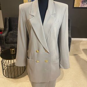 Double breasted gray suit